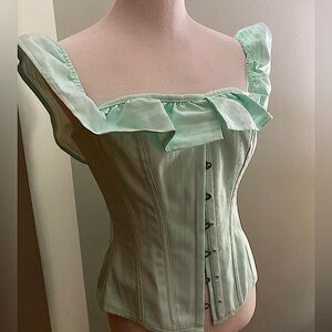 Corset Story sea foam green corset cold shoulder top